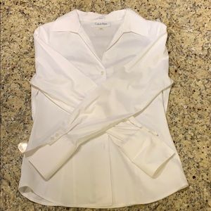 V neck non iron bright white button down